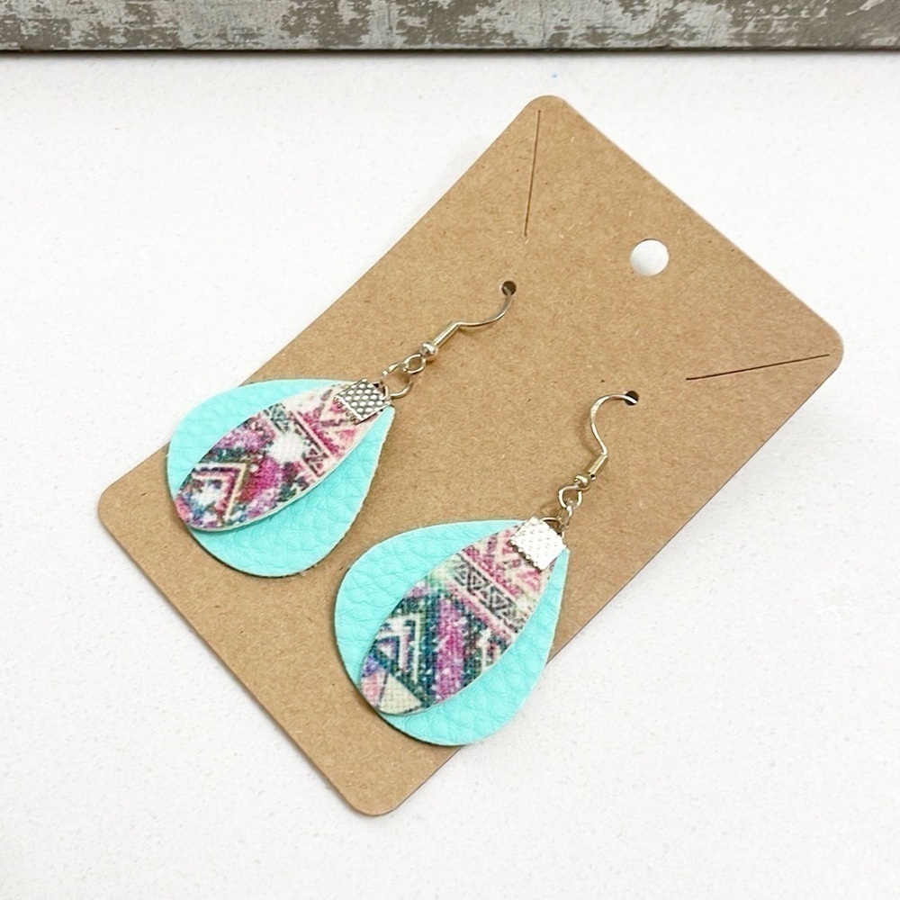 Aztec print teardrop hand made earrings